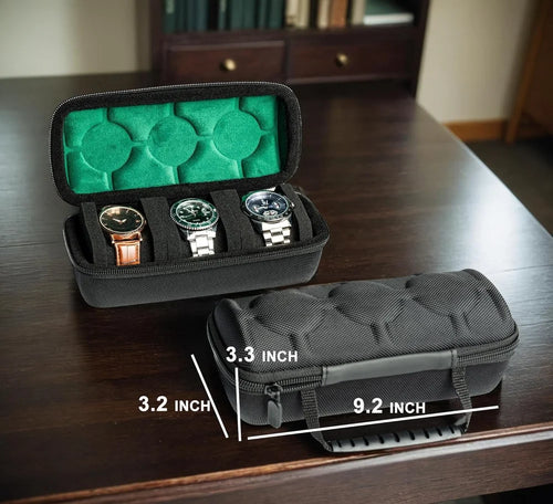 3-Slot Watch Storage Box with Soft Pillows | Hard Watch Travel Case Bag | Watch Organizer for Men & Women (Black)